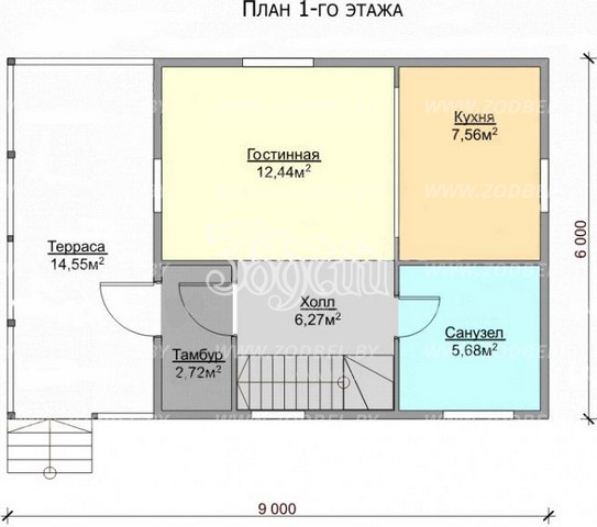 Gotov besplatni radni nacrt jednokatne kuće na projektu PM1-101 s površinom od 100 kvadratnih metara. s tri spavaće sobe